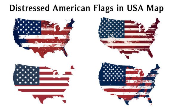 Download Distress American Flags in USA Map Set - Flags Collection